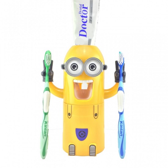 Dozator Minions pentru pasta de dinti cu suport de periute integrat