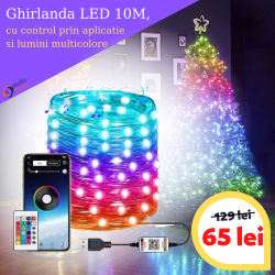Banda LED RGB cu control prin aplicatie si lumini multicolore, 10m