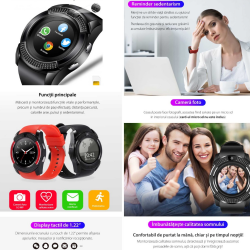 Smartwatch cu touchscreen, functie apeluri, SMS, camera, compatibil Android