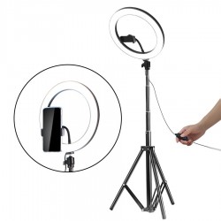 Lampa circulara LED cu trepied si suport selfie pentru telefon, 50w, 155cm